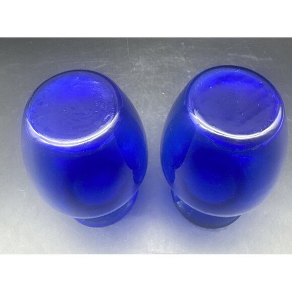 VTG Cobalt Blue Glass Flared Rim Flower Vase 5.5” Set Of 2 MCM - Picture 3 of 5